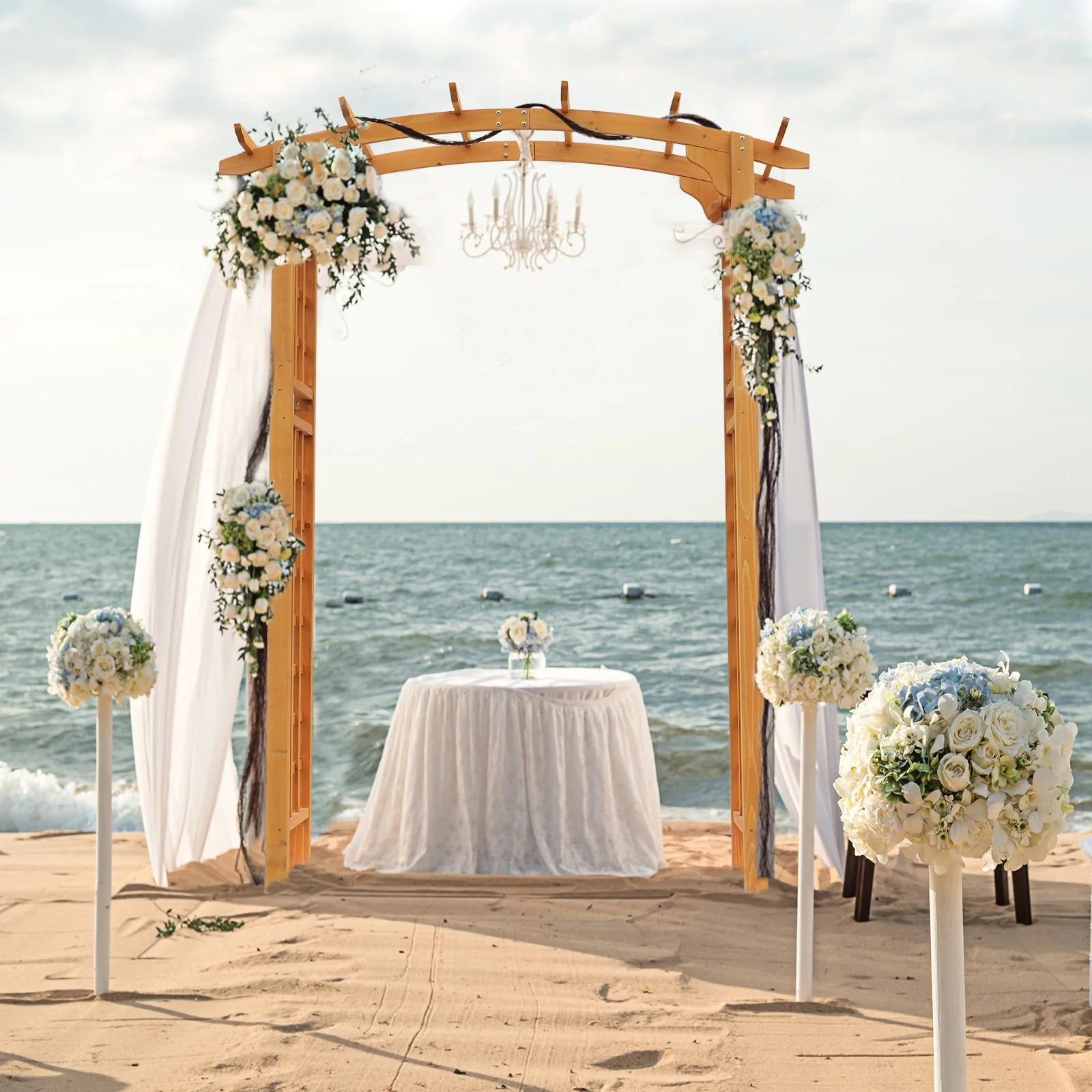 Round Garden Arbor 7.5 Ft Fir Wood Archway for Climbing Plants Pergola Style Wedding Ceremony Yellow