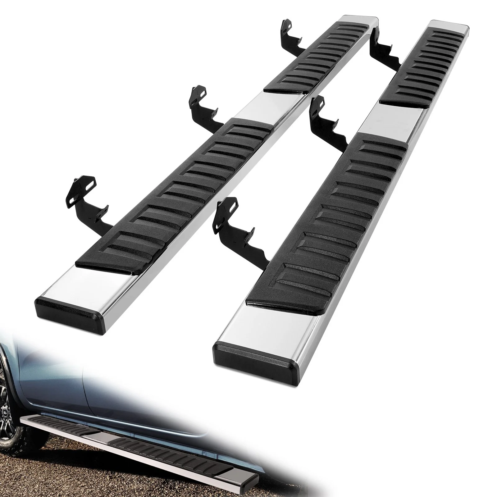 Running Boards, 6in Step Bars Compatible with 2015-2023 Ford F150-crew Cab,2017-2023 Ford F-250 F-350 Super Duty Crew Cab, 201 Stainless Steel Side Steps Bars, 500lbs Capacity, 2 Piece