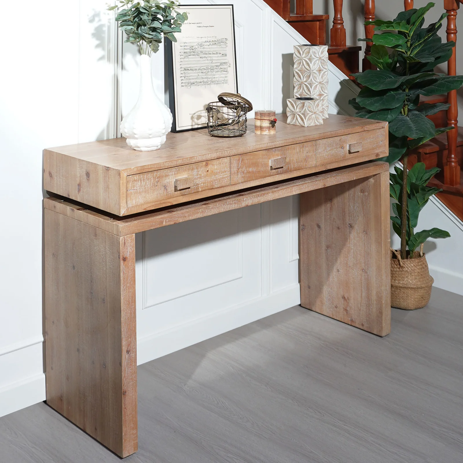 Rustic Wooden Console Table with 3 Drawers, 47in Entryway Table with Drawers, Wood Console Table for Entry Way, Hallway,foyer, Corridor, Office