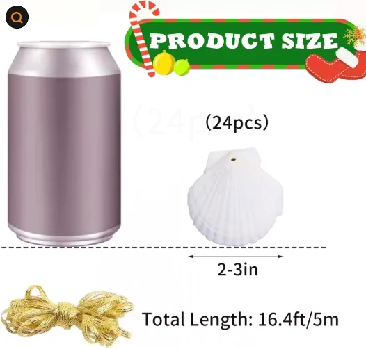 Seashells for Crafting Christmas Ornaments 24pcs 2-3 Inch Hanging Sea Shells Natural White Scallop Shells for Crafts