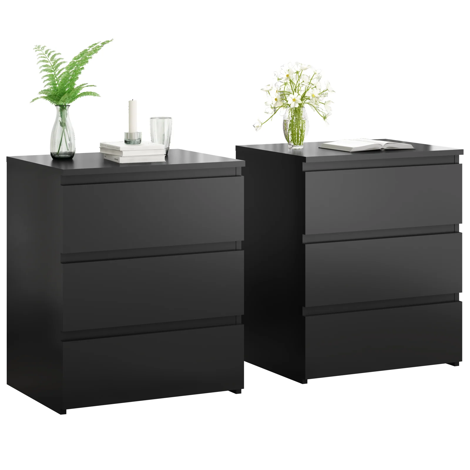 Set of 2 3 Drawer Dresser, Small Dresser for Closet, Wooden Nightstand for Bedroom, Chest of Drawers Side Table Storage Cabinet for Home Office Entryway Hallway, Each Box Contains Two Side Tables
