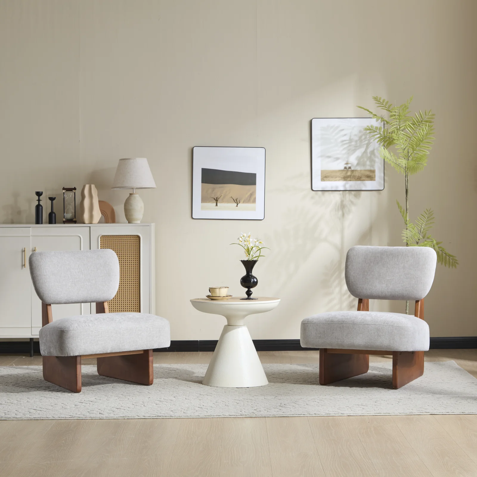 Set of 2 Modern Grey Lounge Chair with Polyester Upholstery, Sturdy Wood Base with Walnut Finish, Minimalist and Stylish Accent Seating for Living Room, Bedroom, or Office