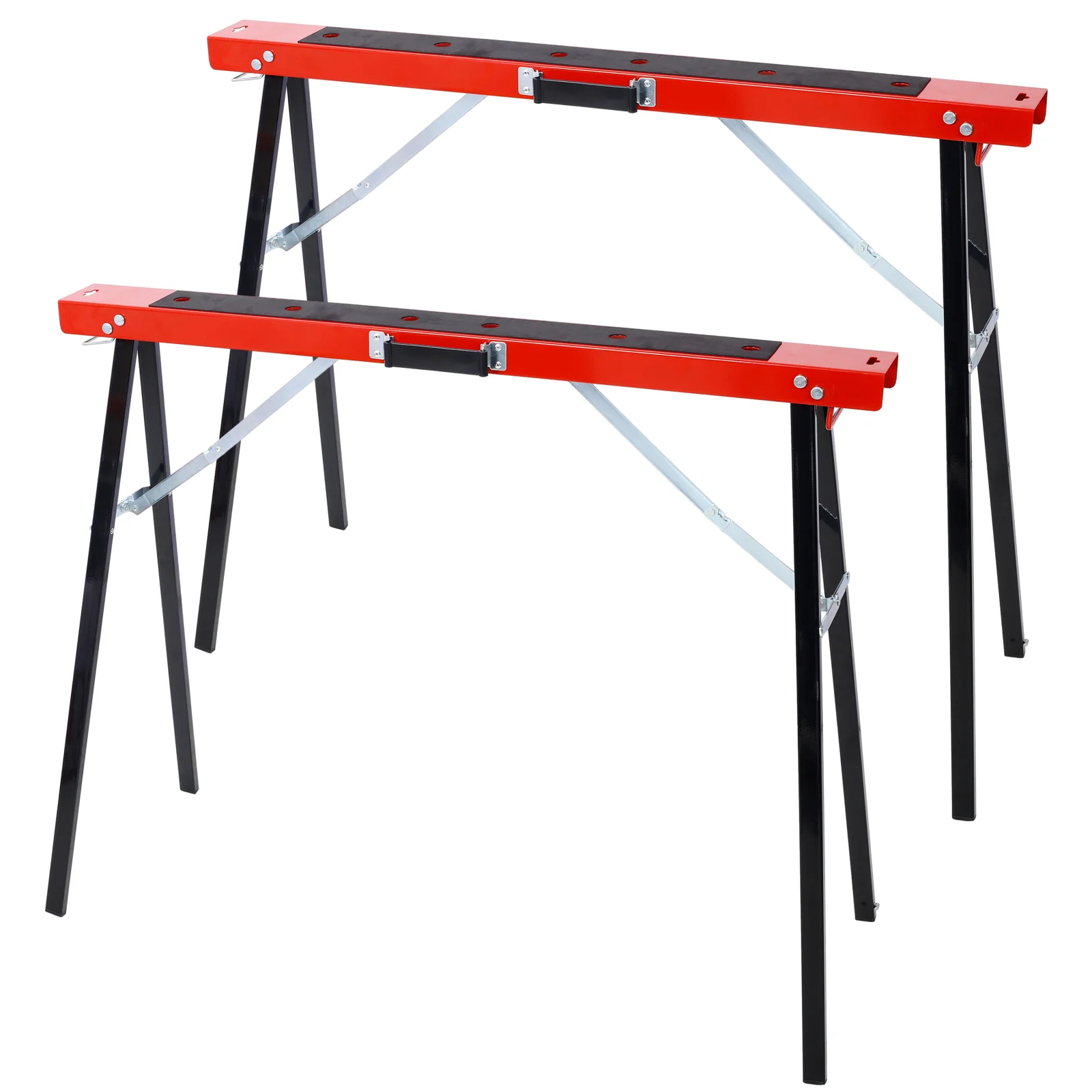 Set of 2 Heavy Duty Foldable Sawhorses with Non-Slip Mat, Portable Metal Workbenches for Woodworking