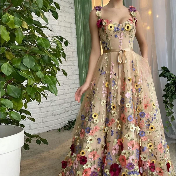 Sevintage Exquisite 3d Flowers Prom Dresses Sweetheart