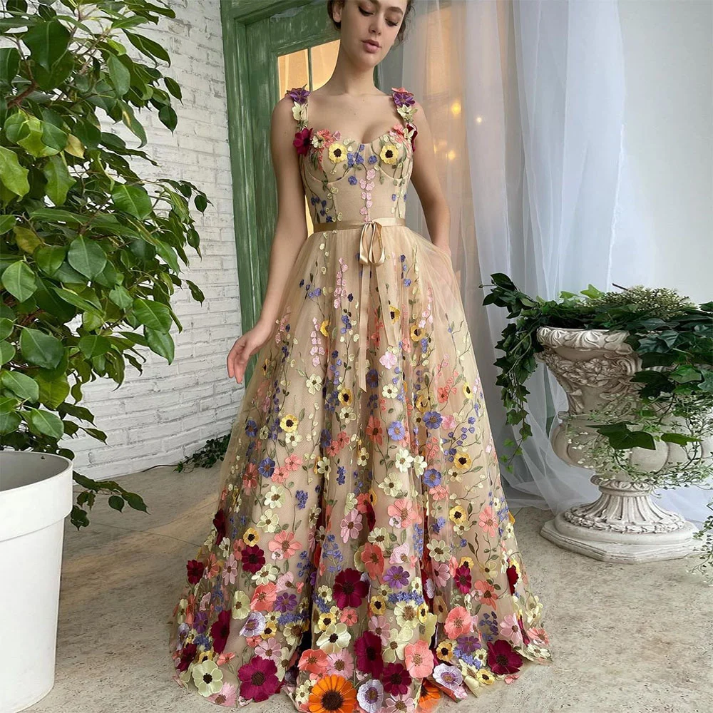 Sevintage Exquisite 3d Flowers Prom Dresses Sweetheart