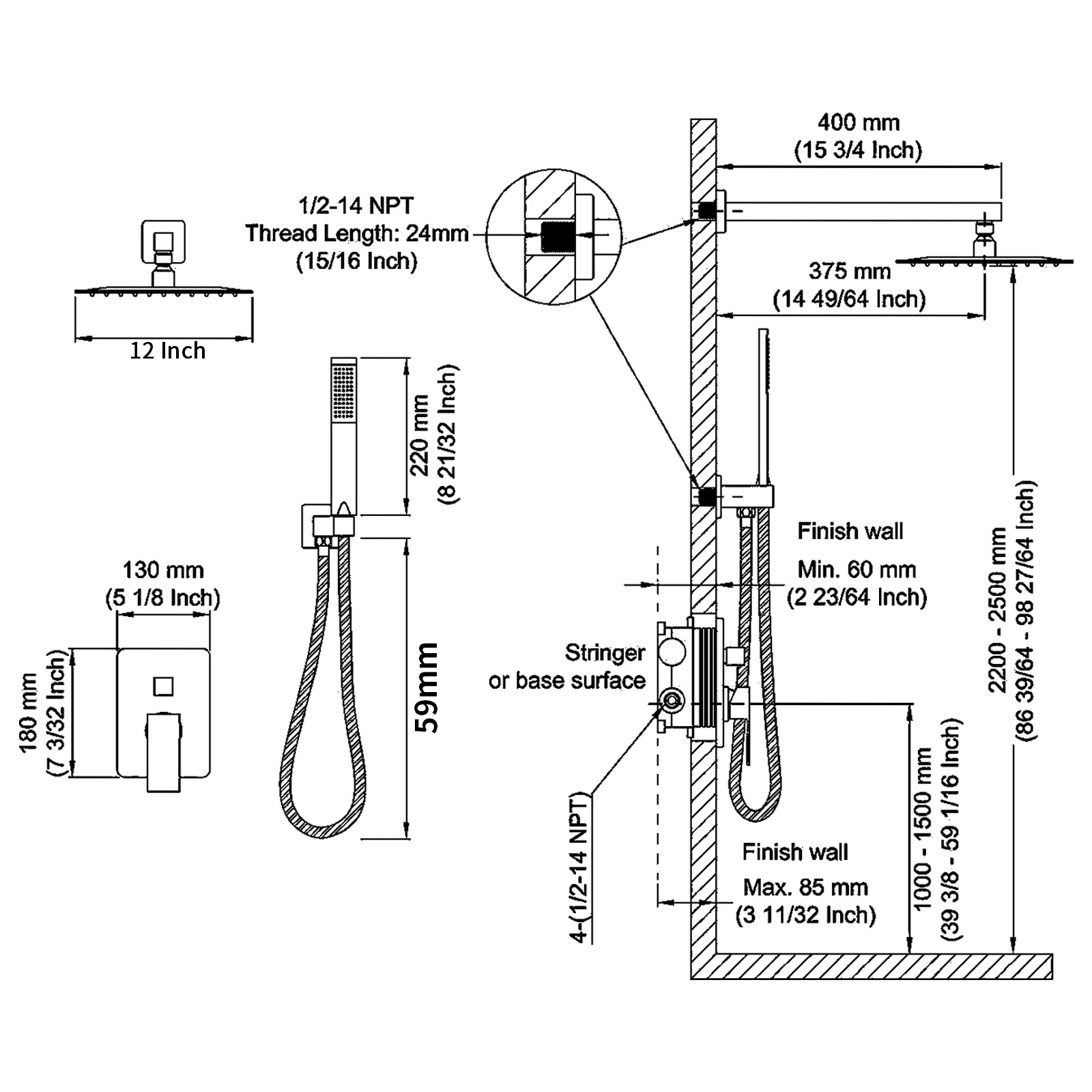 Shower System Shower Faucet Combination Set Wall Mounted, Unable to Ship on Weekends