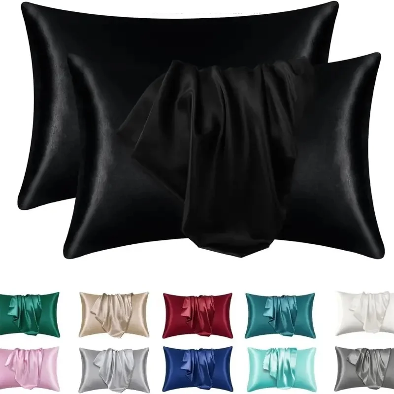 Silk-like double-sided satin pillowcase in solid color, polyester