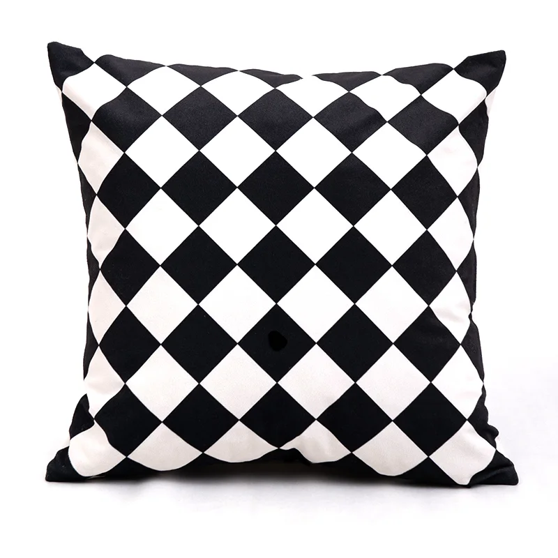 Simple and Modern Black and White Velvet Surface Geometric Pillow