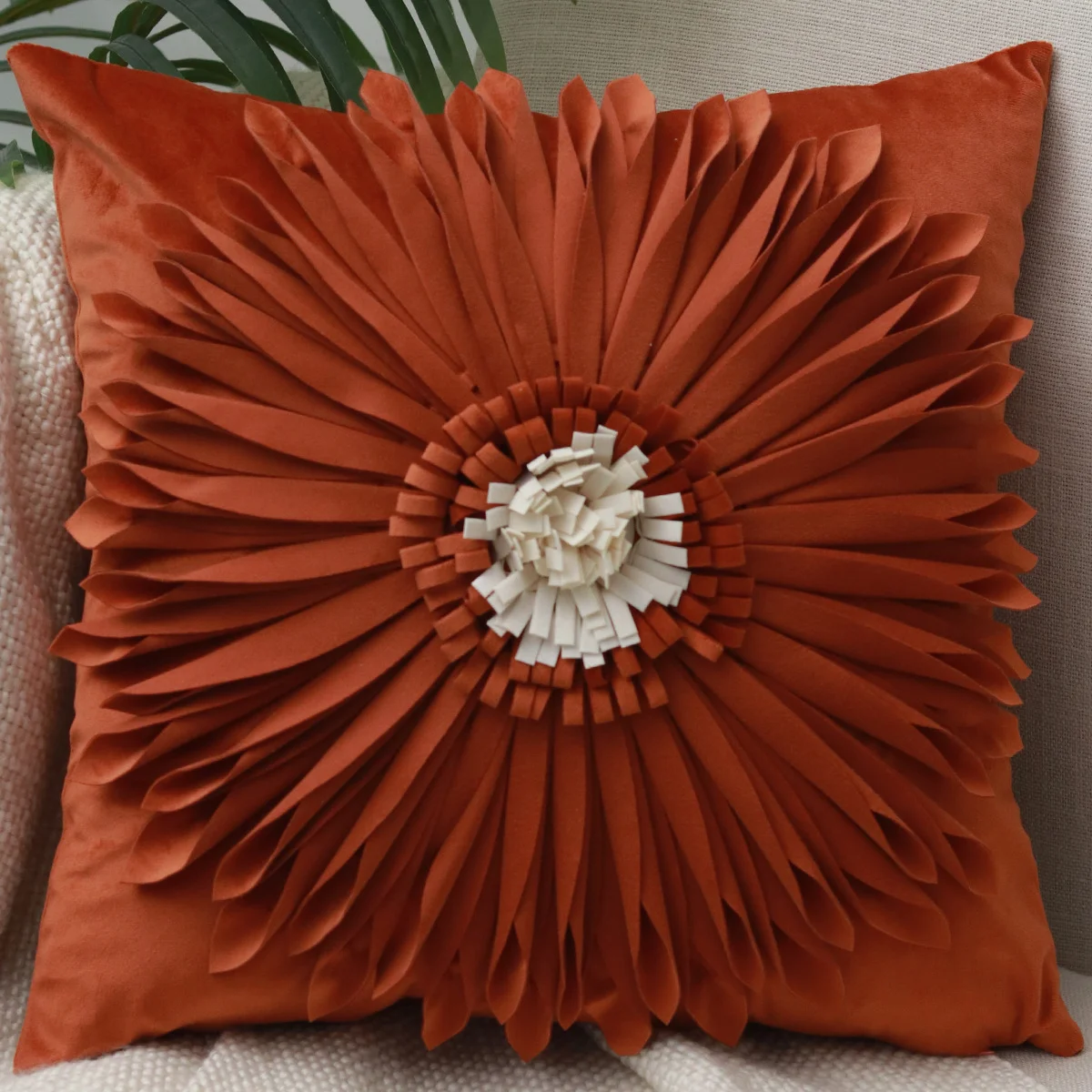 Simple Modern Solid Color Square Chrysanthemum Throw Pillow Cover