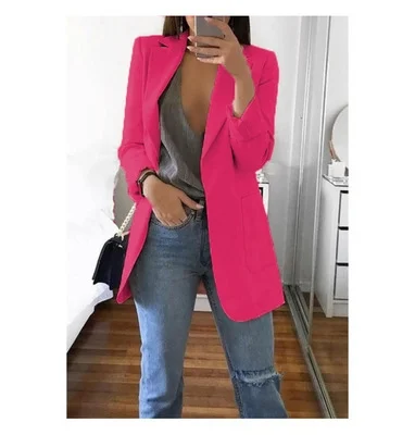 Slim Fit Lapel Blazer Women's Elegant Single Breasted Cardigan Jacket for Office Work