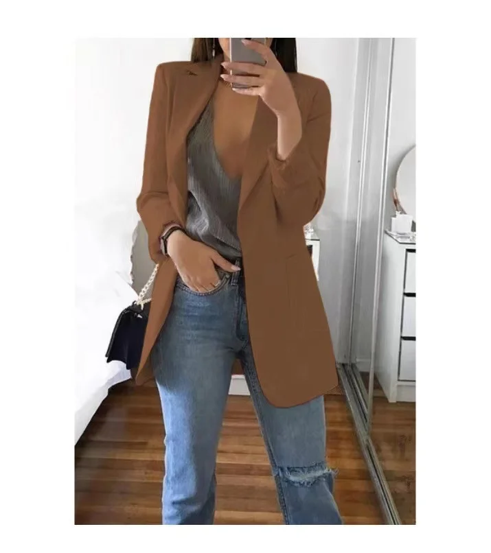 Slim Fit Lapel Blazer Women's Elegant Single Breasted Cardigan Jacket for Office Work
