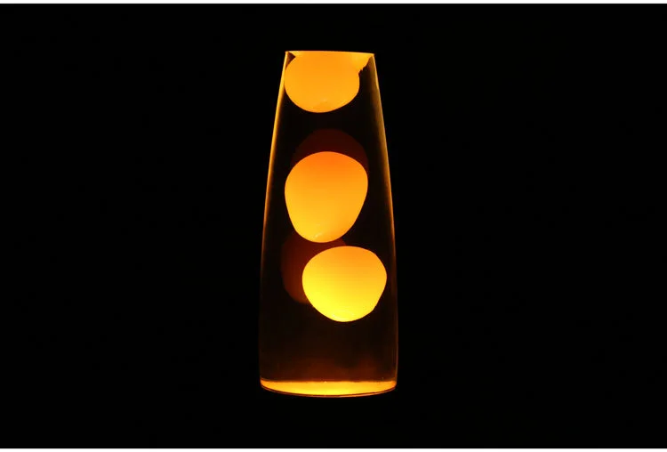 Small wax lava night light with colorful moving wax and modern aluminum base