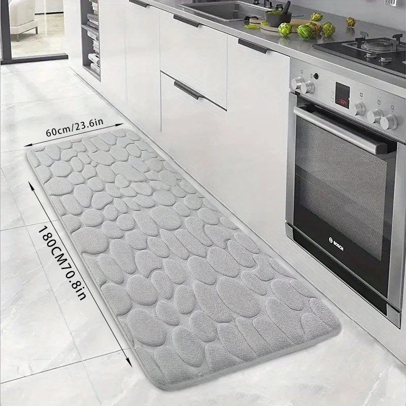 Small Stone Block Embossed Floor Mat Coral Fleece Non-slip Kitchen Mat Mat