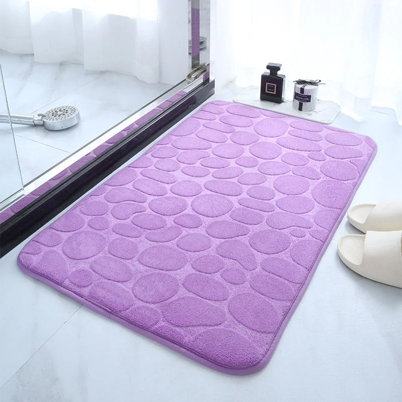 Small Stone Block Embossed Floor Mat Coral Fleece Non-slip Kitchen Mat Mat
