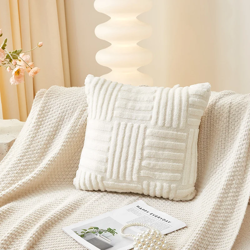 Sofa Bed Side Cushion Comfortable Velvet Vertical and Horizontal Lines Pillow Cover
