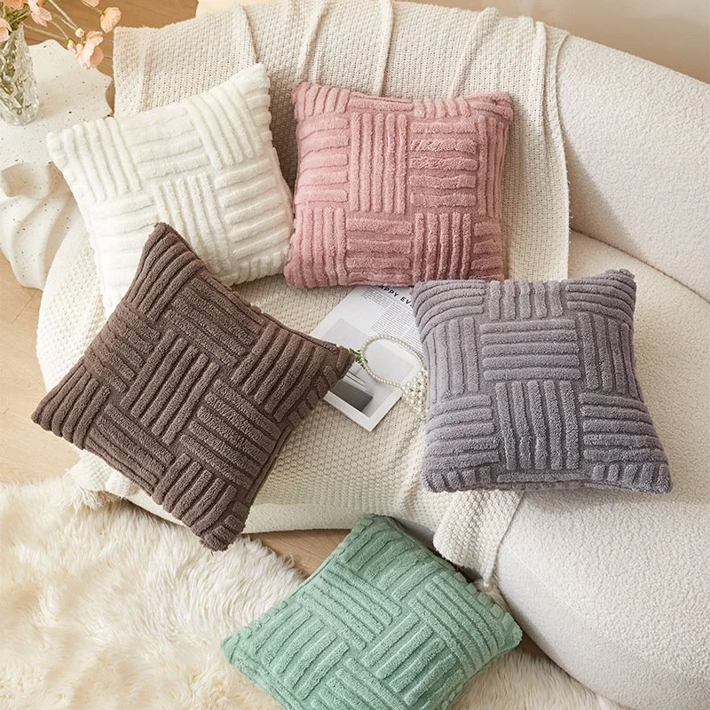 Sofa Bed Side Cushion Comfortable Velvet Vertical and Horizontal Lines Pillow Cover