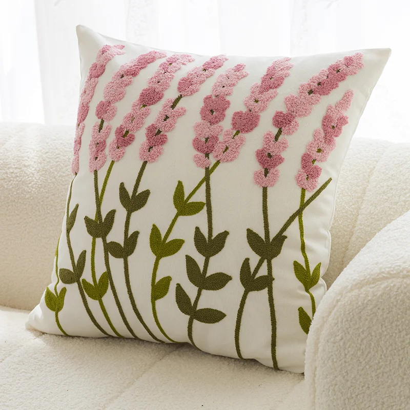 Sofa Pillow with Flower Embroidery Pillow Cover