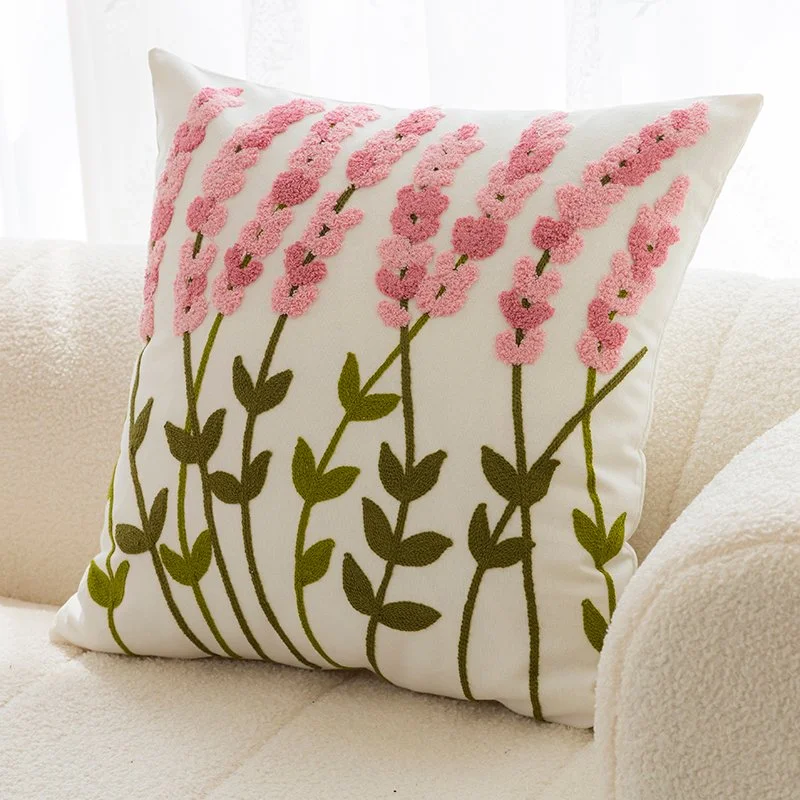 Sofa Pillow with Flower Embroidery Pillow Cover