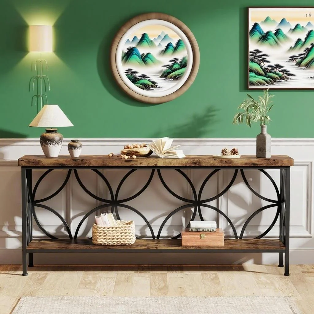 Sofa Table, Industrial Long Sofa Table Behind Couch, Entry Console Table with Storage for Entryway