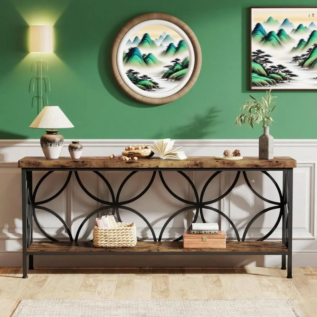 Sofa Table, Industrial Long Sofa Table Behind Couch, Entry Console Table with Storage for Entryway