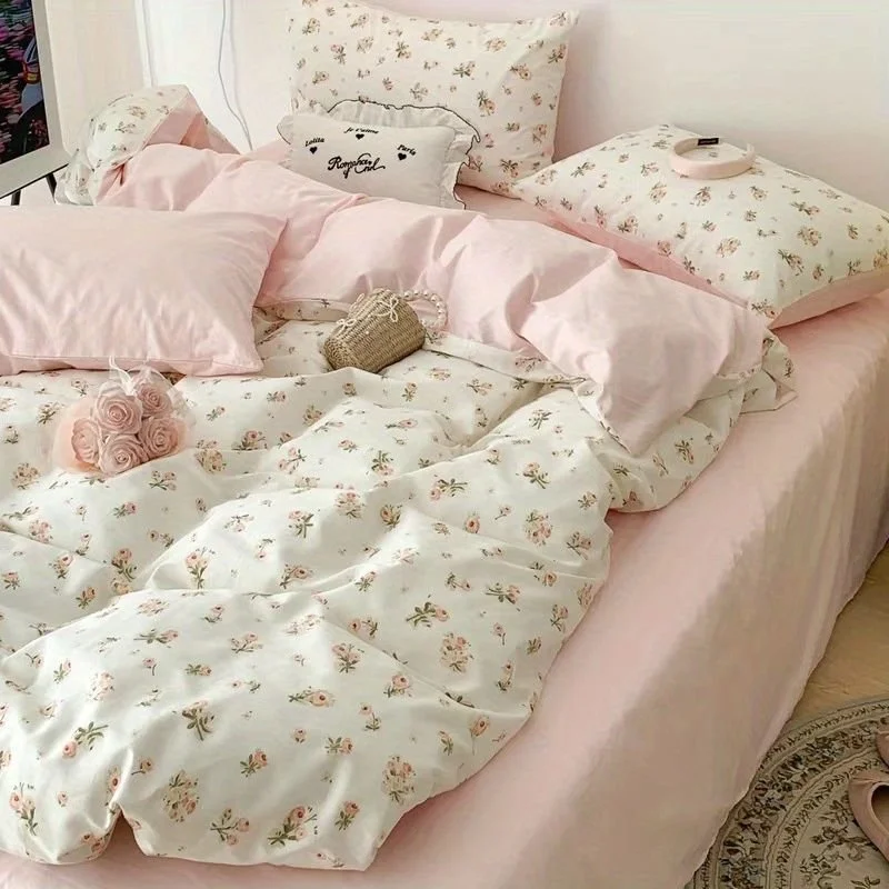 Soft Washed Cotton Bedding Four-piece Set College Dorm Bed Sheet and Duvet Cover Three-piece Set