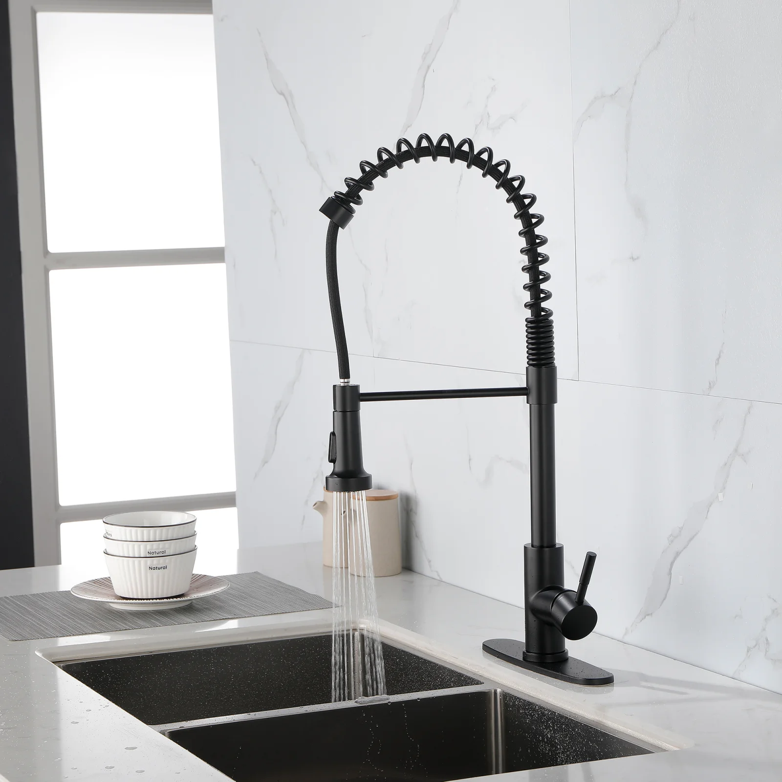 Solid Brass Single Handle Single Rod Downward Spring Kitchen Sink Faucet