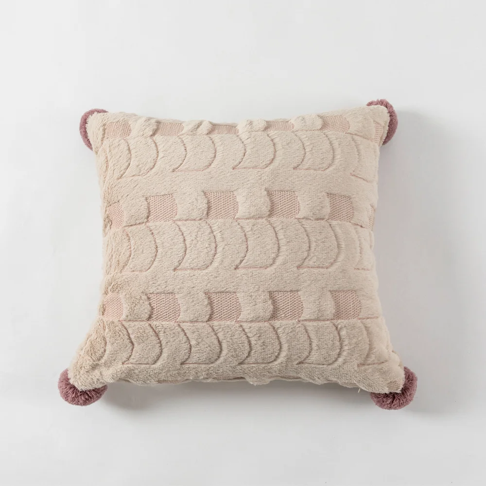 Solid Color Plush Ball Sofa Cushion