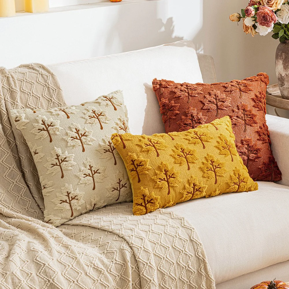 Solid Color Three-dimensional Embroidered Maple Leaf Plush Pillowcase