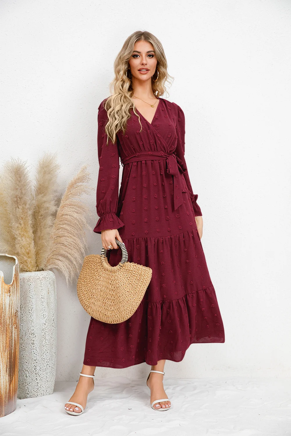 Solid Color Wide Hem Casual Dress Women's Clothing