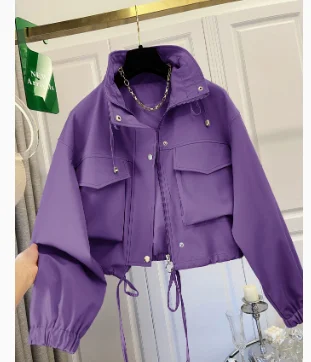 Solid Color Women's Short Jacket Zipper Trench Coat