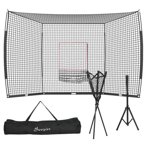 Soozier 17x 5.5baseball Net with Strike Zone, Tee, Caddy, and Carry Bag for Pitching and Hitting, Portable Extra Large Softball and Baseball Training Equipment