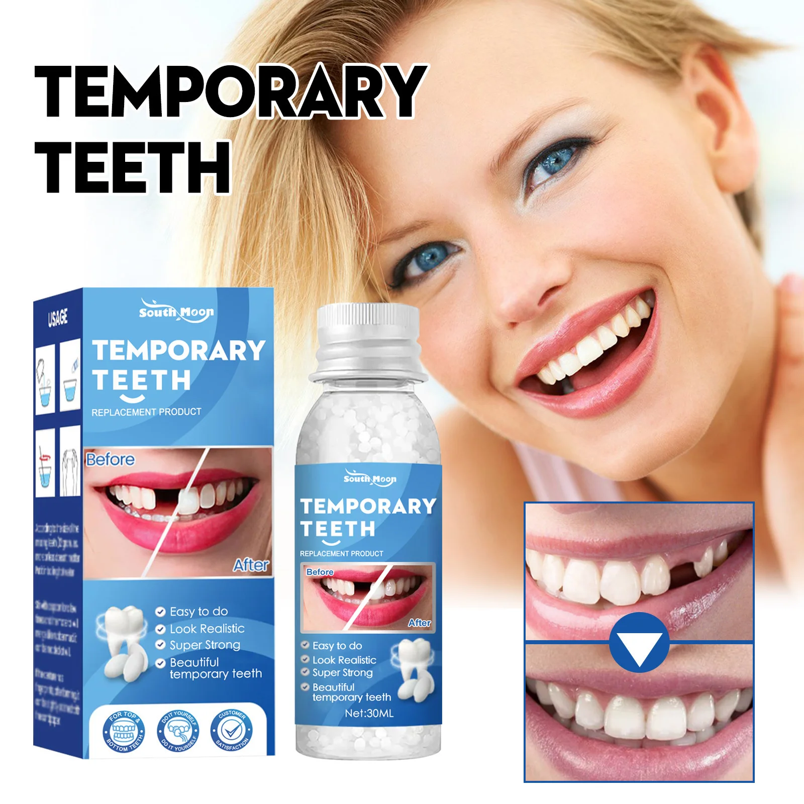 Moldable Solid Dental Repair Gel for Dentures and Teeth Gaps, Temporary Filling Solution