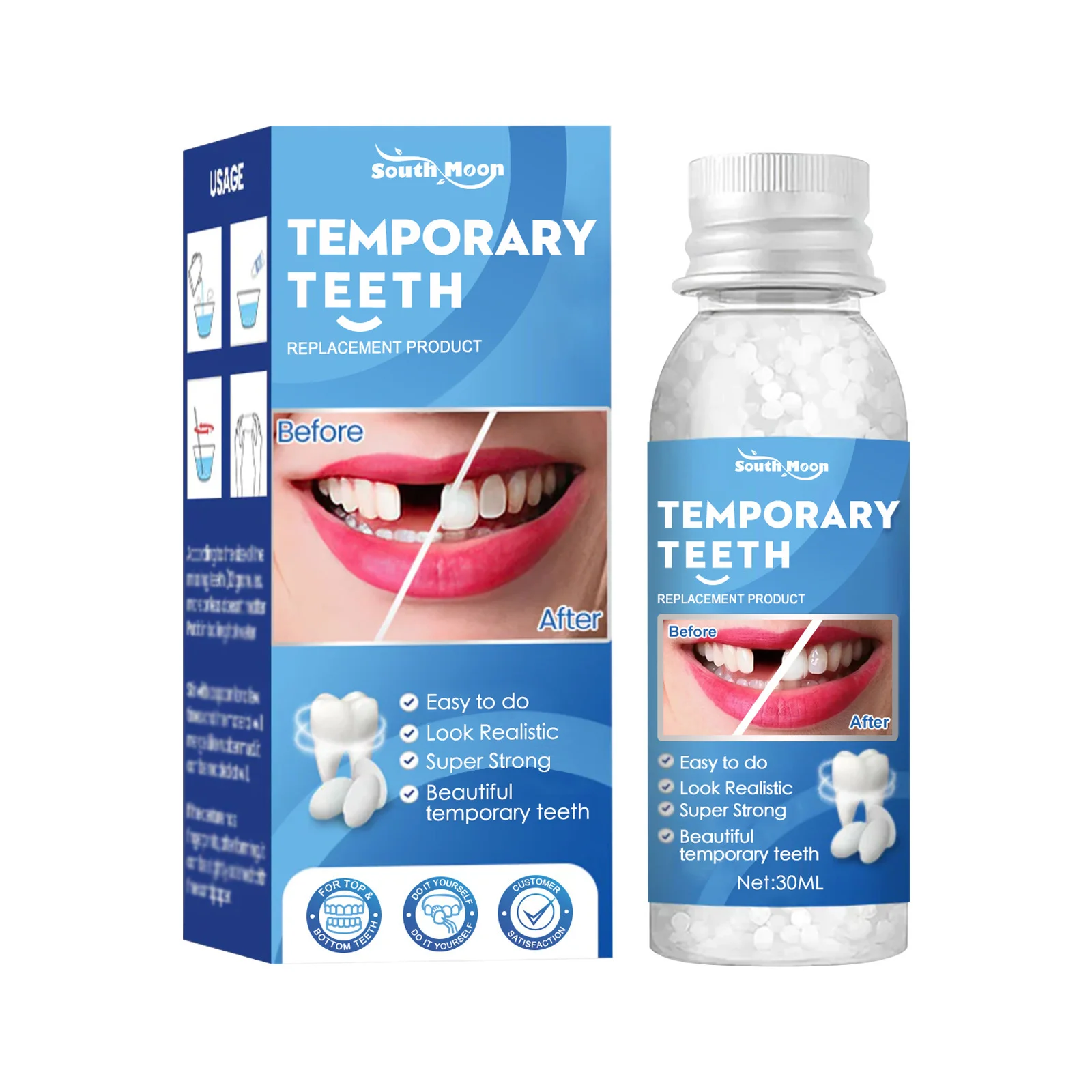 Moldable Solid Dental Repair Gel for Dentures and Teeth Gaps, Temporary Filling Solution