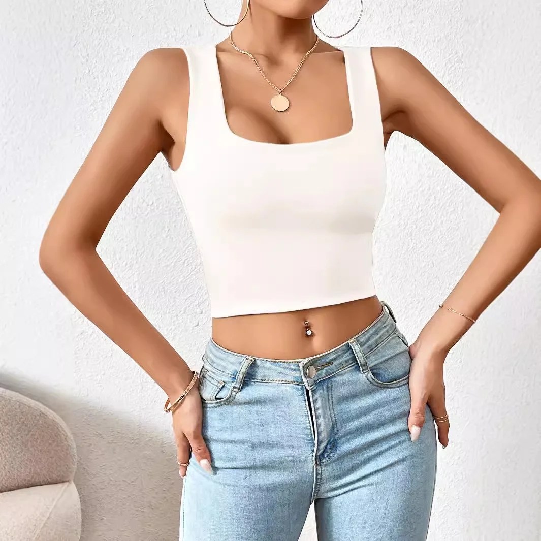 Square Collar Short Slim Vest