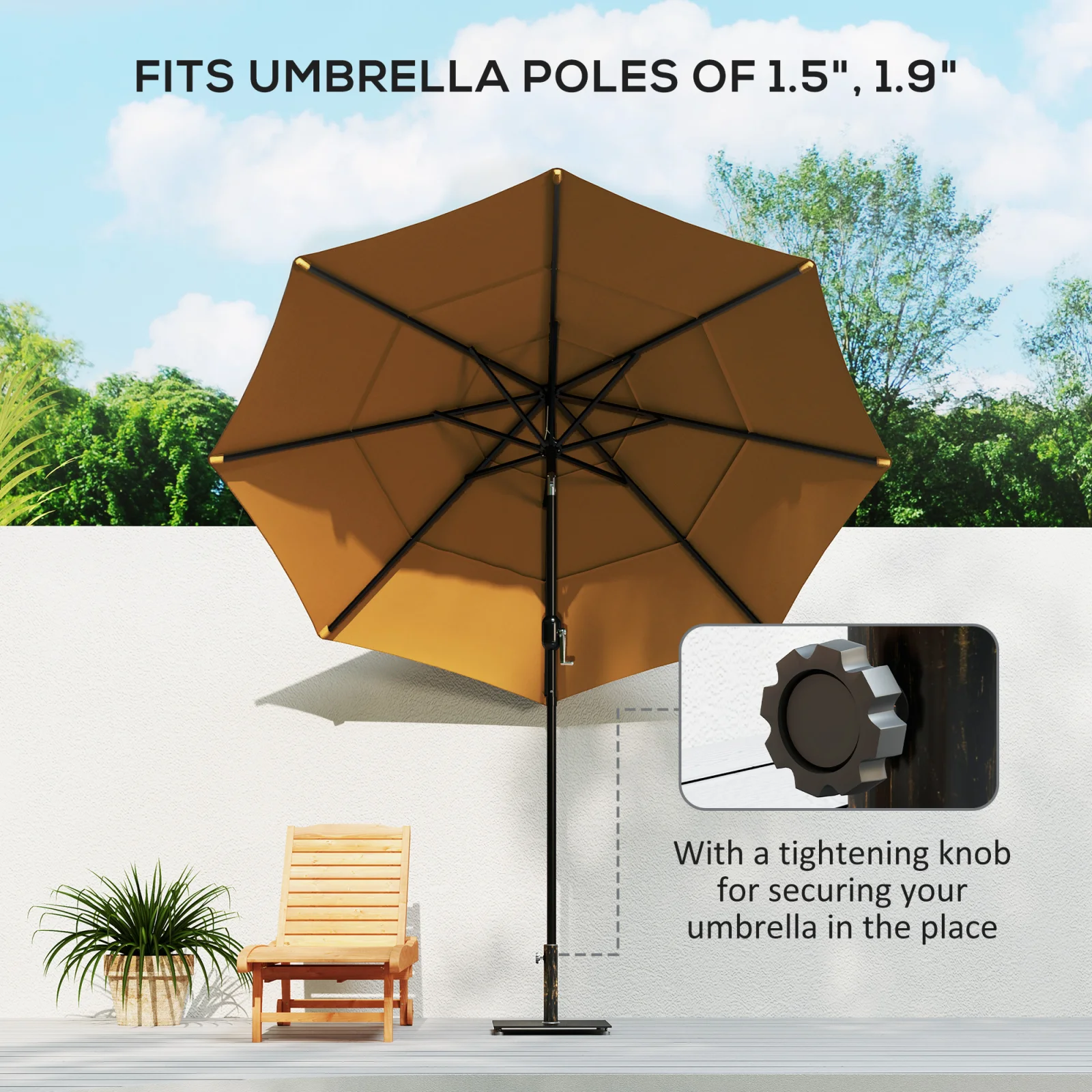 Square Patio Umbrella Base, 29 Lbs Metal Umbrella Stand Base with Adjustable Foot Pads, Heavy Duty Patio Umbrella Holder for 1.51.9 Umbrella Poles for Outdoor, Lawn, Poolside, Bronze