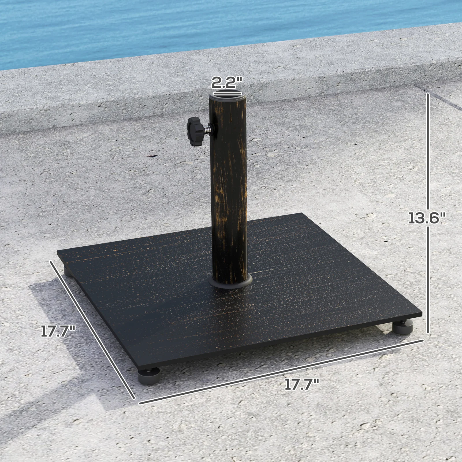 Square Patio Umbrella Base, 29 Lbs Metal Umbrella Stand Base with Adjustable Foot Pads, Heavy Duty Patio Umbrella Holder for 1.51.9 Umbrella Poles for Outdoor, Lawn, Poolside, Bronze