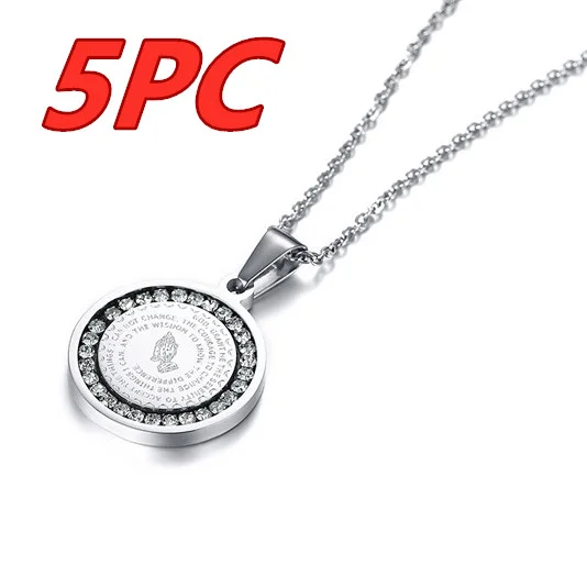 Stainless Steel Rhinestone Prayer Scripture Pendant with 50 cm O‑Chain