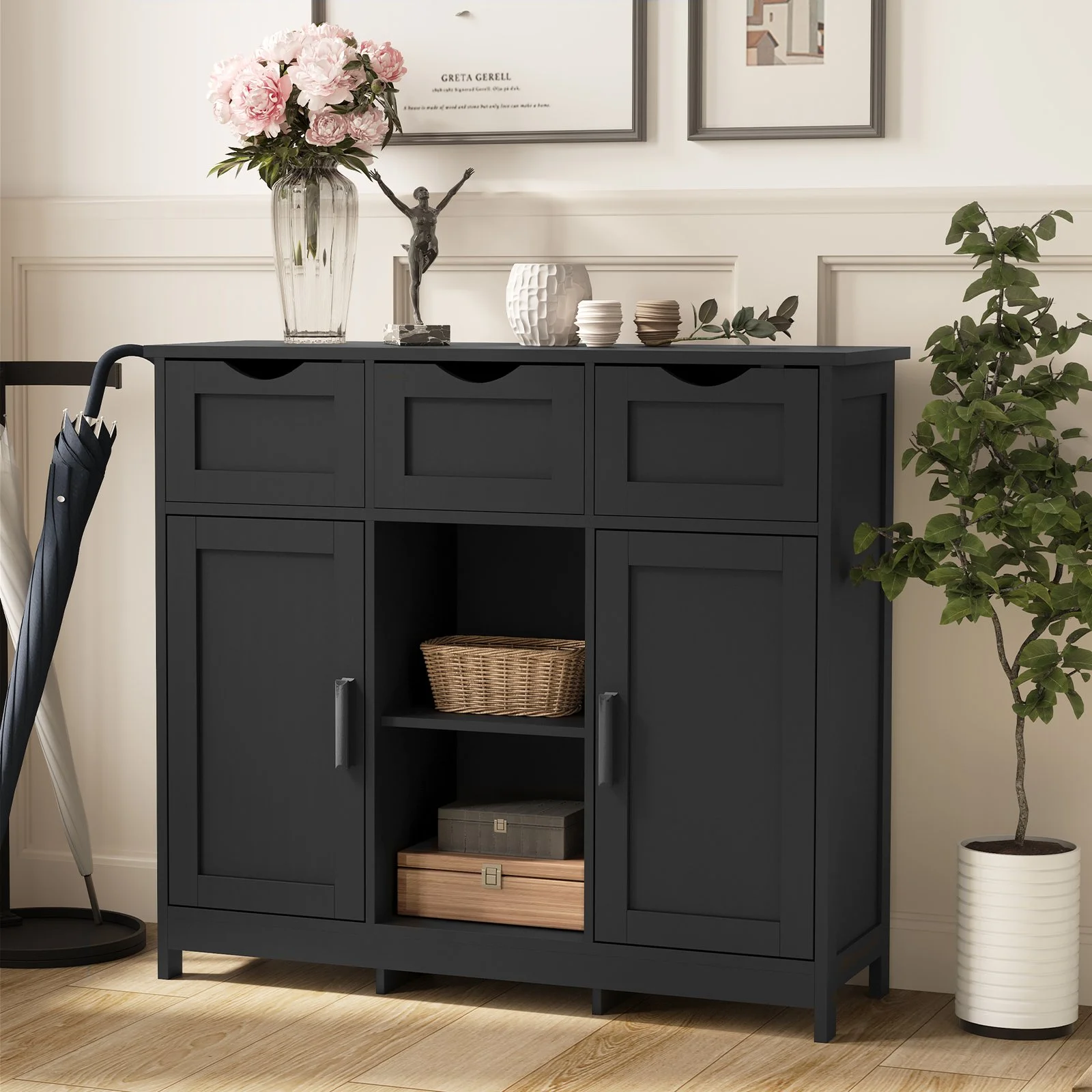 Storage Cabinet, Wooden Floor Cabinet, Storage Cabinet with Drawers and Shelves, Living Room, Bedroom, Bathroo