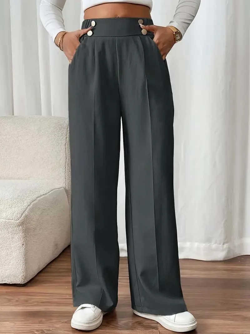 Straight-leg Pants Women's Special-interest Design Solid Color