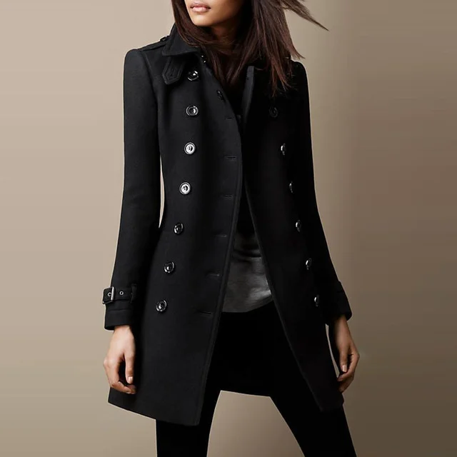 Streetwear Women Jackets Lined Double-breasted Ladies Loose Wool Overcoat Elegant Lapel Solid Pocketed Coats for Autumn Winter