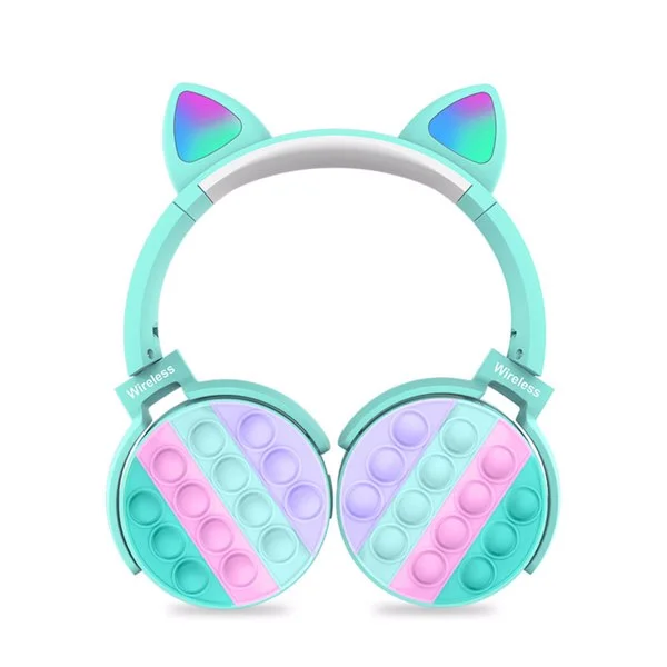 Rainbow silicone Bluetooth headphones with pop‑bubble fidget toy – kids stress‑relief headset