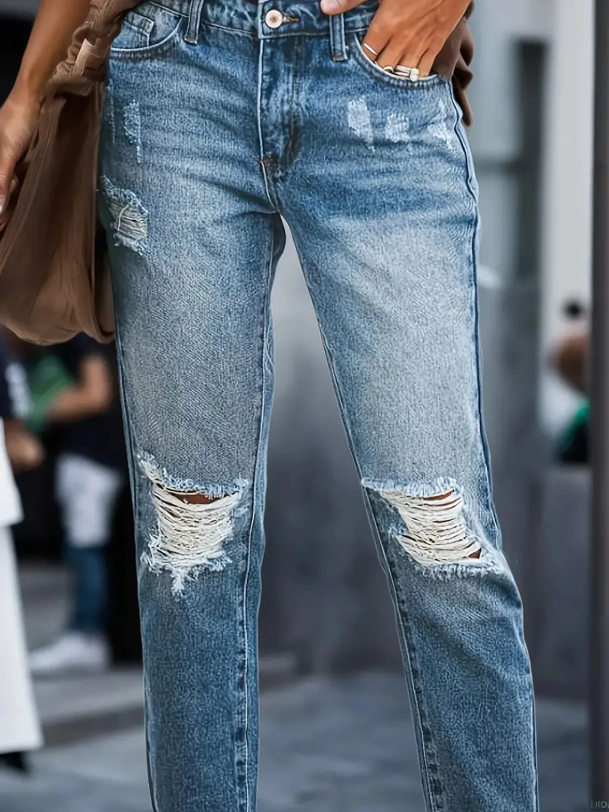 Stretchy Boyfriend Jeans for Women - Ripped, Distressed, Comfortable Denim Pants with Five-pocket Design, Faded Wash, and Relaxed Fit Amazon Don't Sell