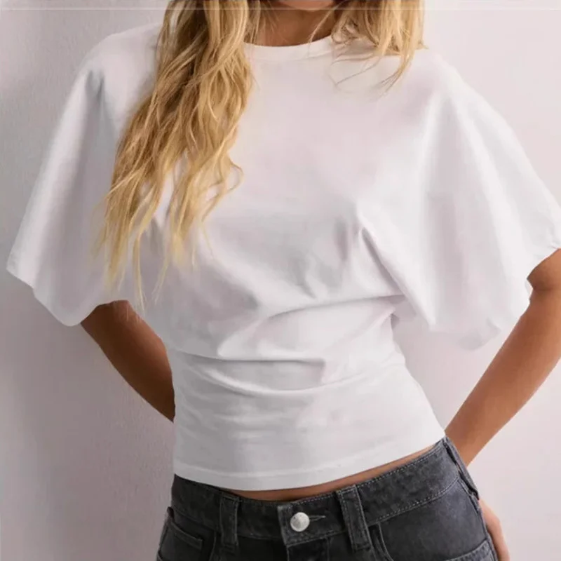 Summer Batwing Sleeve T-shirt Ins Fashion Round Neck Pullover Short-sleeved Tops for Women Clothing
