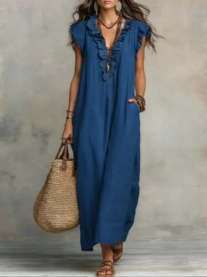 Summer Ruffle Dress with Pockets Women's Spring Elegant Casual Sleeveless A-line Shift Dresses