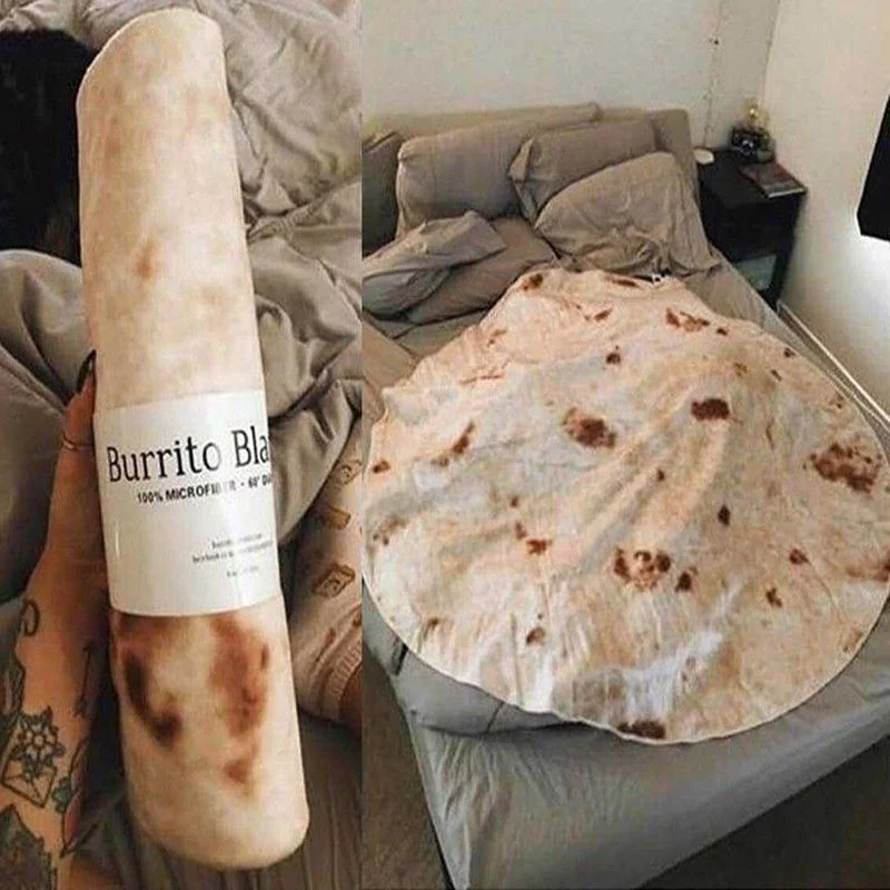 Super Soft Warm Flannel Burrito Blankets 280gsm Round Shape Airplane Travel Throw Coral Fleece Tortilla Nap Wr