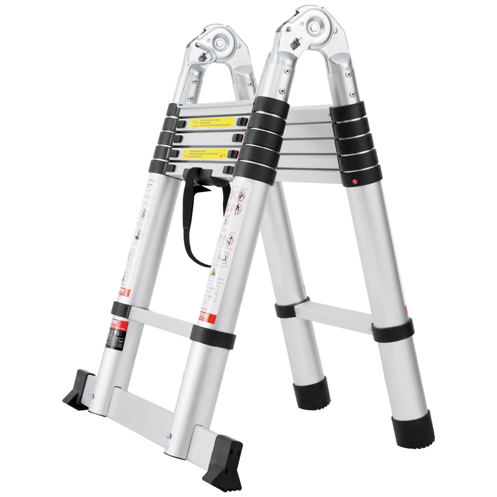 Telescoping Extension Ladder 12.5ft A-shape W Stabilizer Bar for Rv
