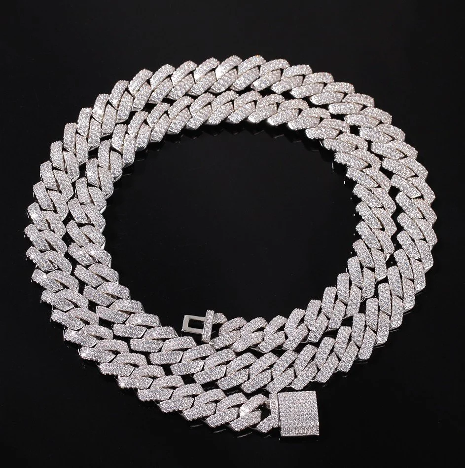 Thick iced Cuban chain necklace, chunky silver chain with sparkling crystals