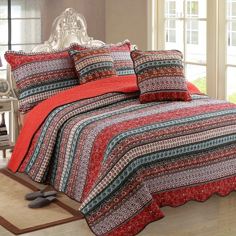 Three Piece Set of Cotton and Linen Style Cotton Wash Quilt