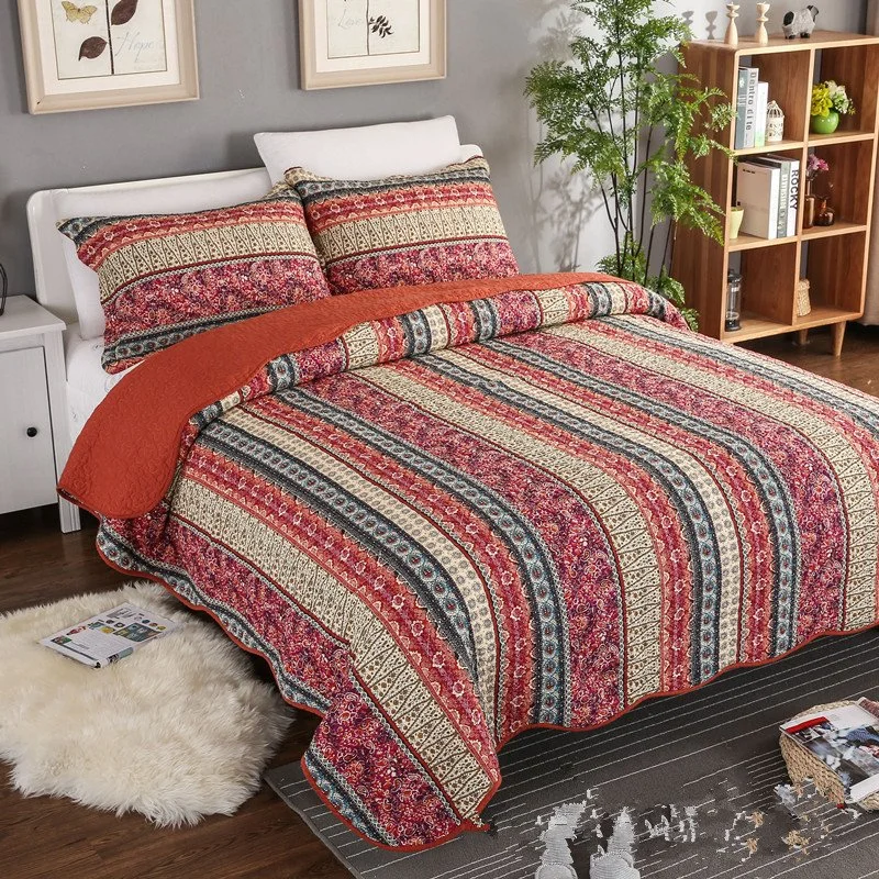 Three Piece Set of Cotton and Linen Style Cotton Wash Quilt