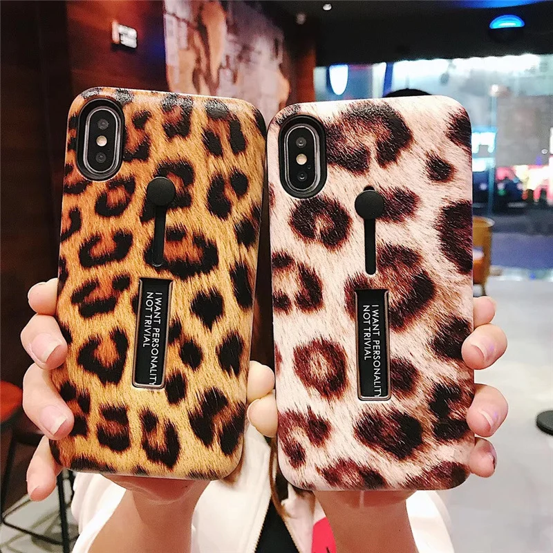 Tide Brand Leopard Print Ring Stand Phone Case